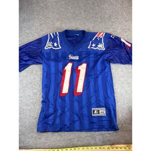 Vintage 90s New England Patriots Drew Bledsoe Jersey Mens 46 Blue Starter NFL